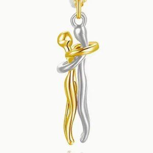 Stainless Steel Hugging Couple Pendant Necklace - Silver Male & Gold Female